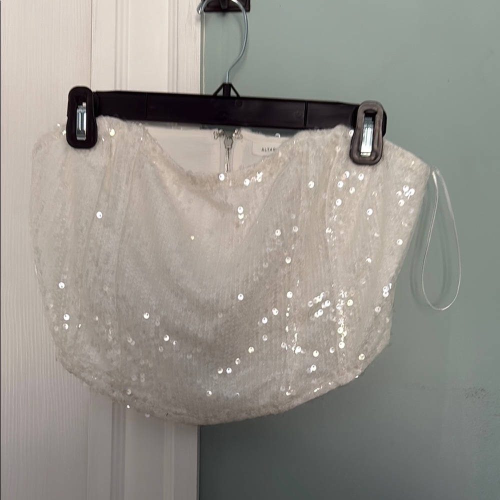 White Sequin Strapless Top